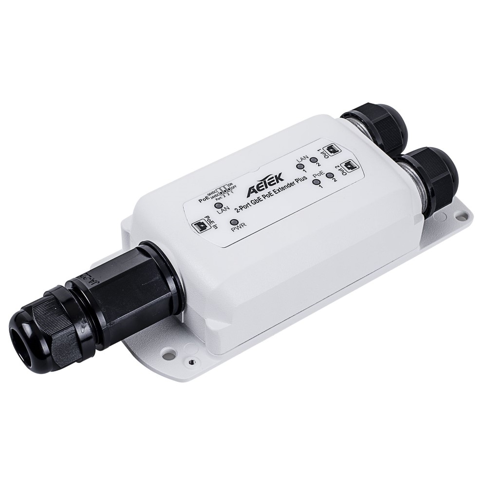 Aetek 2 Port Outdoor Passive PoE Extender Plus (Connectors Accessories)